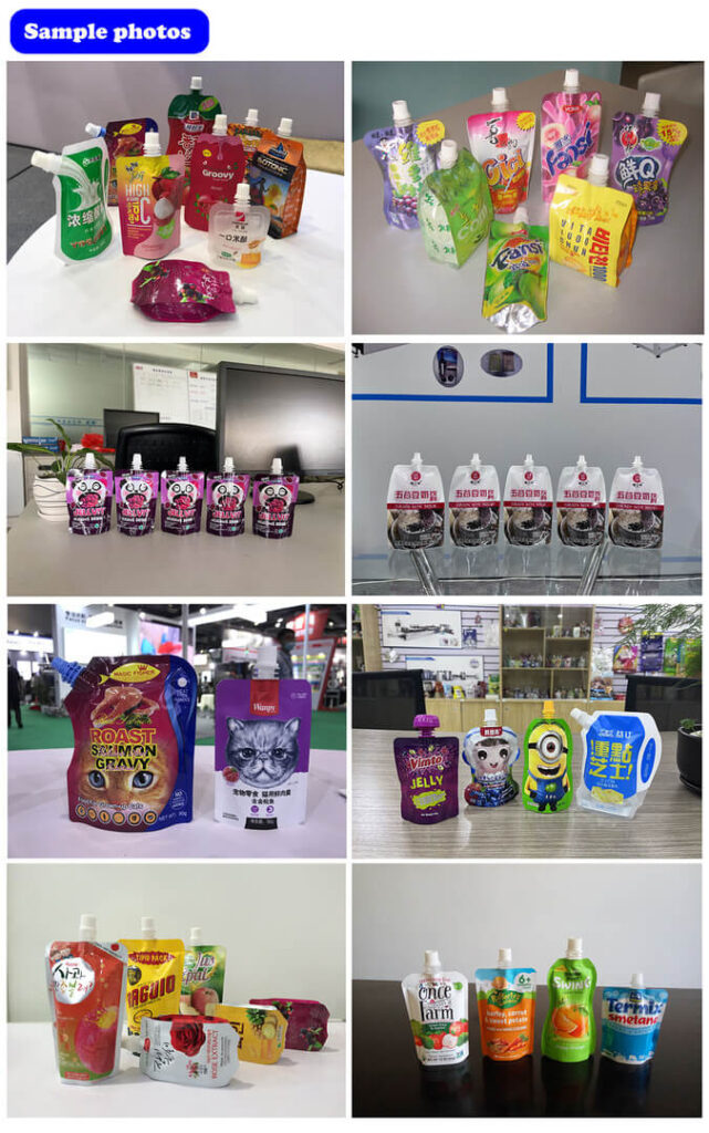 NCA1604D-90 Flexible Pouch and Spout Automatic Sealing Machine Sample Photos